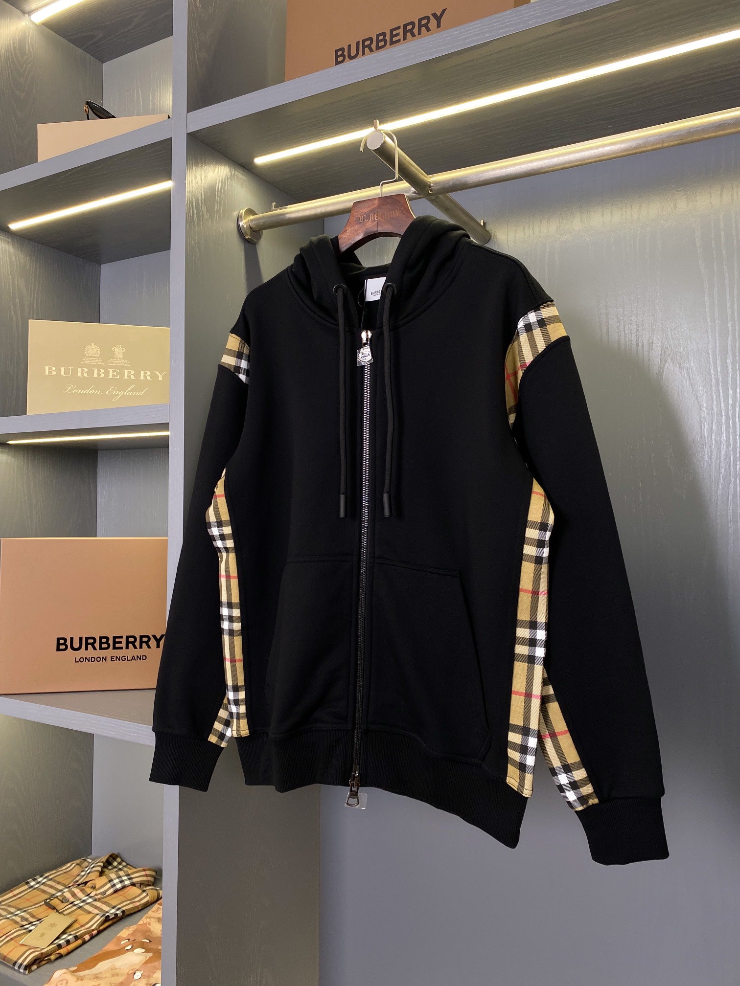 BURBERRY black and beige zip up Hoodie